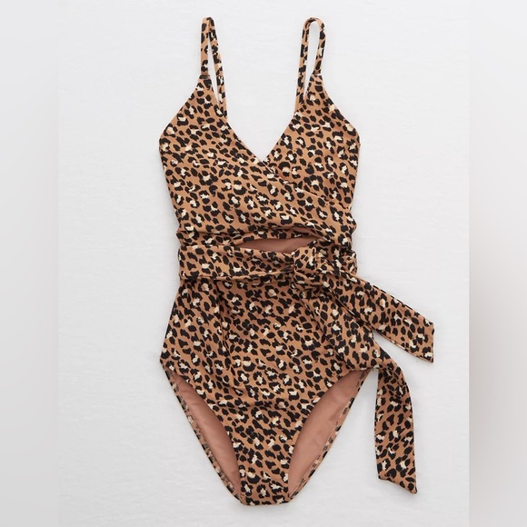 Aerie Leopard Swimsuit Wrap Around tie One Piece swimwear - Picture 4 of 9